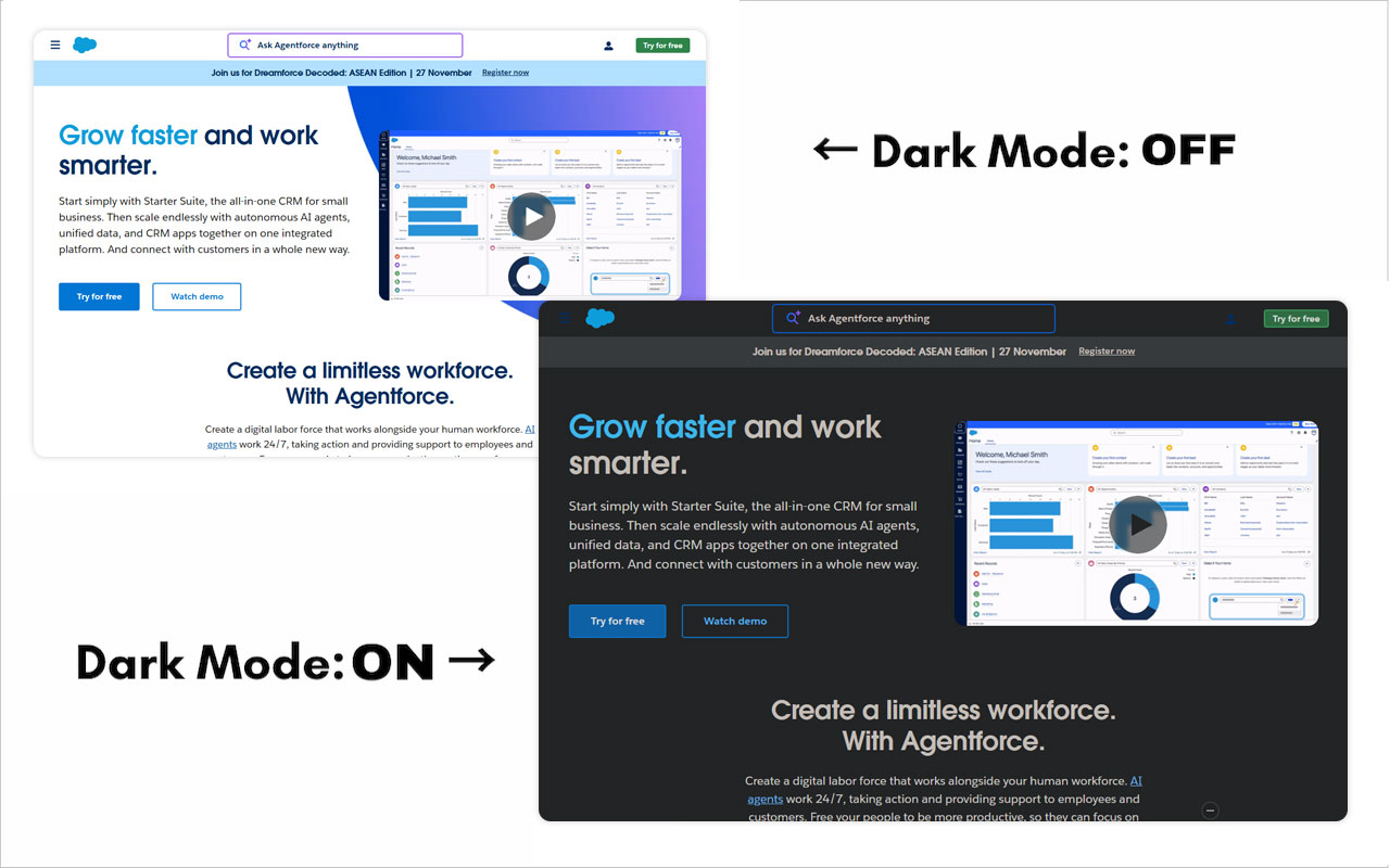 Comparison of dark mode and light mode interfaces